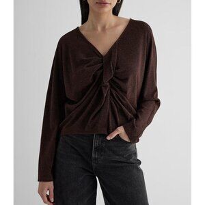 Express Womens Metallic V-Neck Long Sleeve Twist Front Draped Top Size S NWT $54